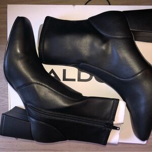 Aldo Black Leather-Look Ankle Booties with Block Heel